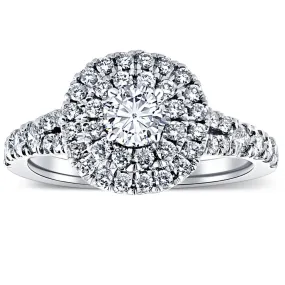 1 1/4 Ct TW Lab Grown Diamond Cushion Halo Engagement Ring in White Gold