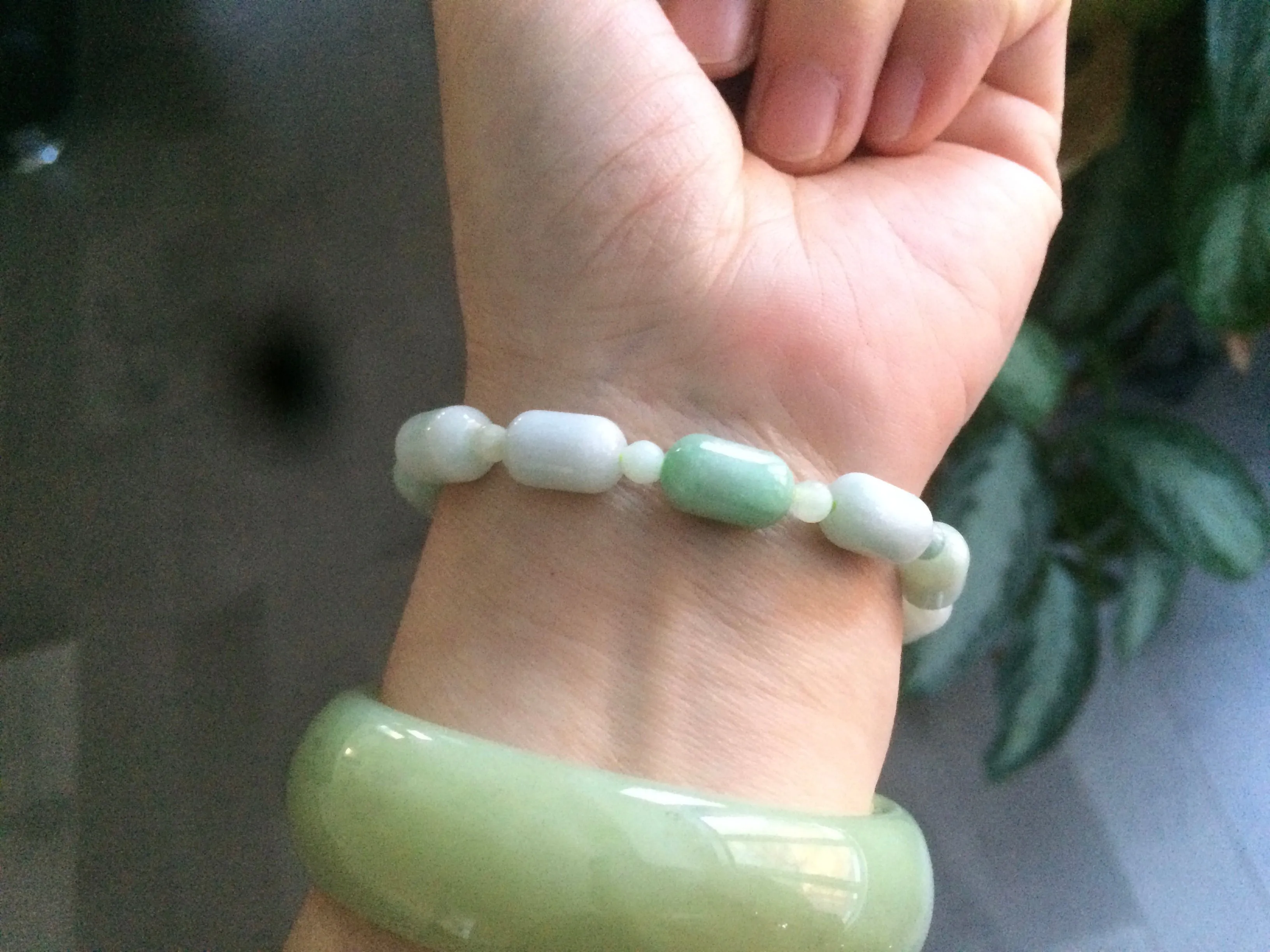 100% natural green/white type A jadeite jade Capsule bead bracelet AE-bracelet