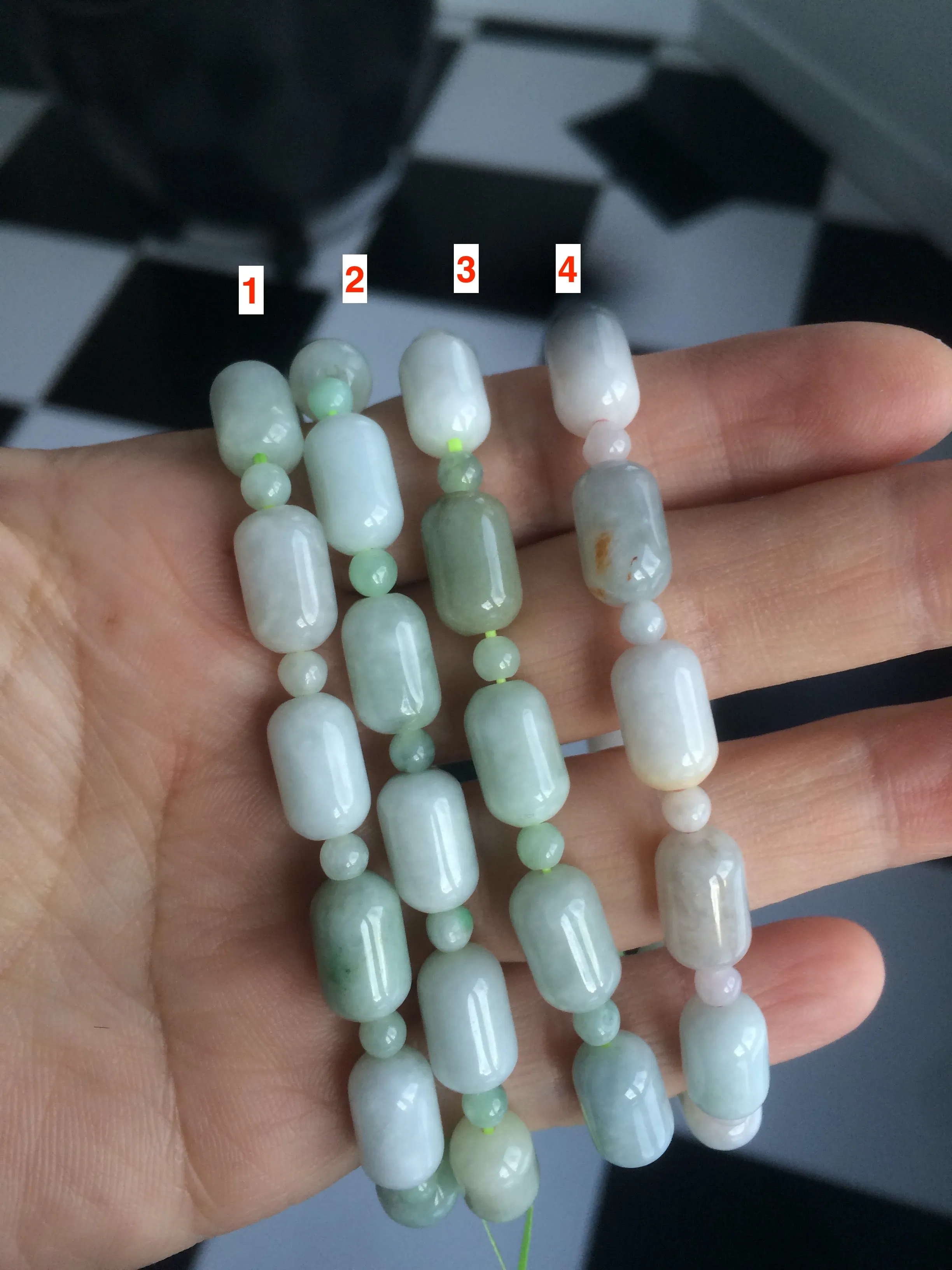 100% natural green/white type A jadeite jade Capsule bead bracelet AE-bracelet