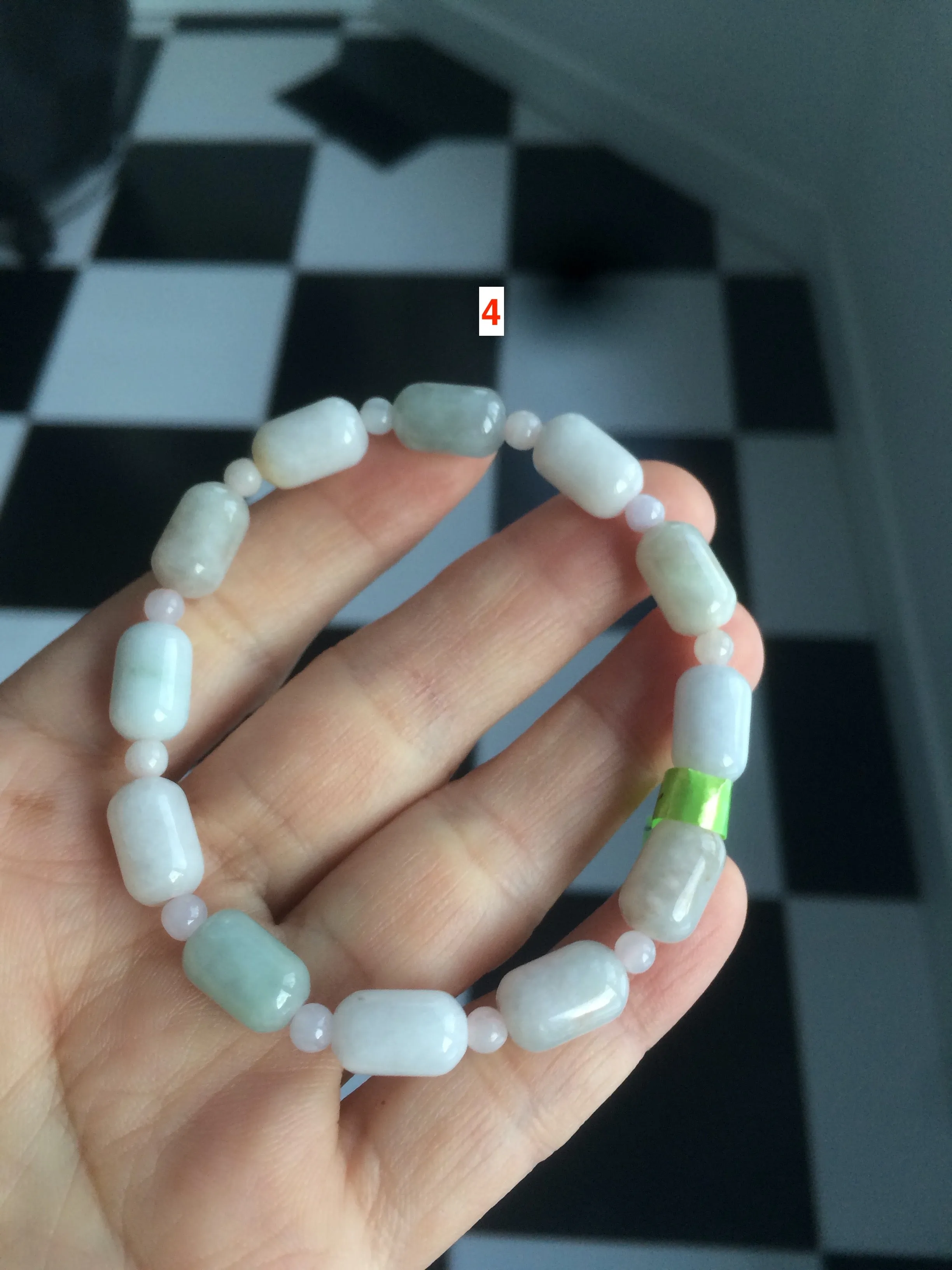 100% natural green/white type A jadeite jade Capsule bead bracelet AE-bracelet