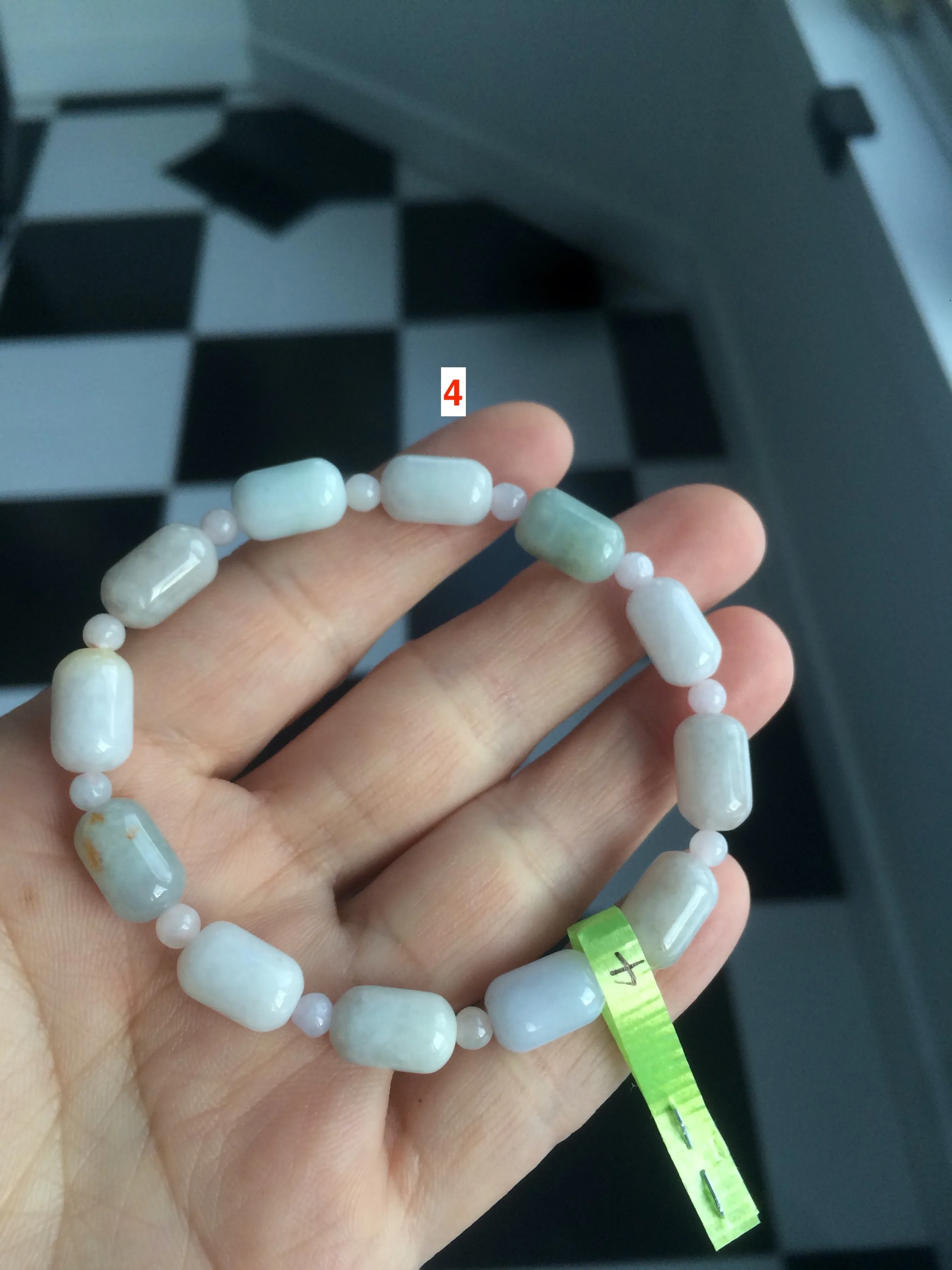 100% natural green/white type A jadeite jade Capsule bead bracelet AE-bracelet