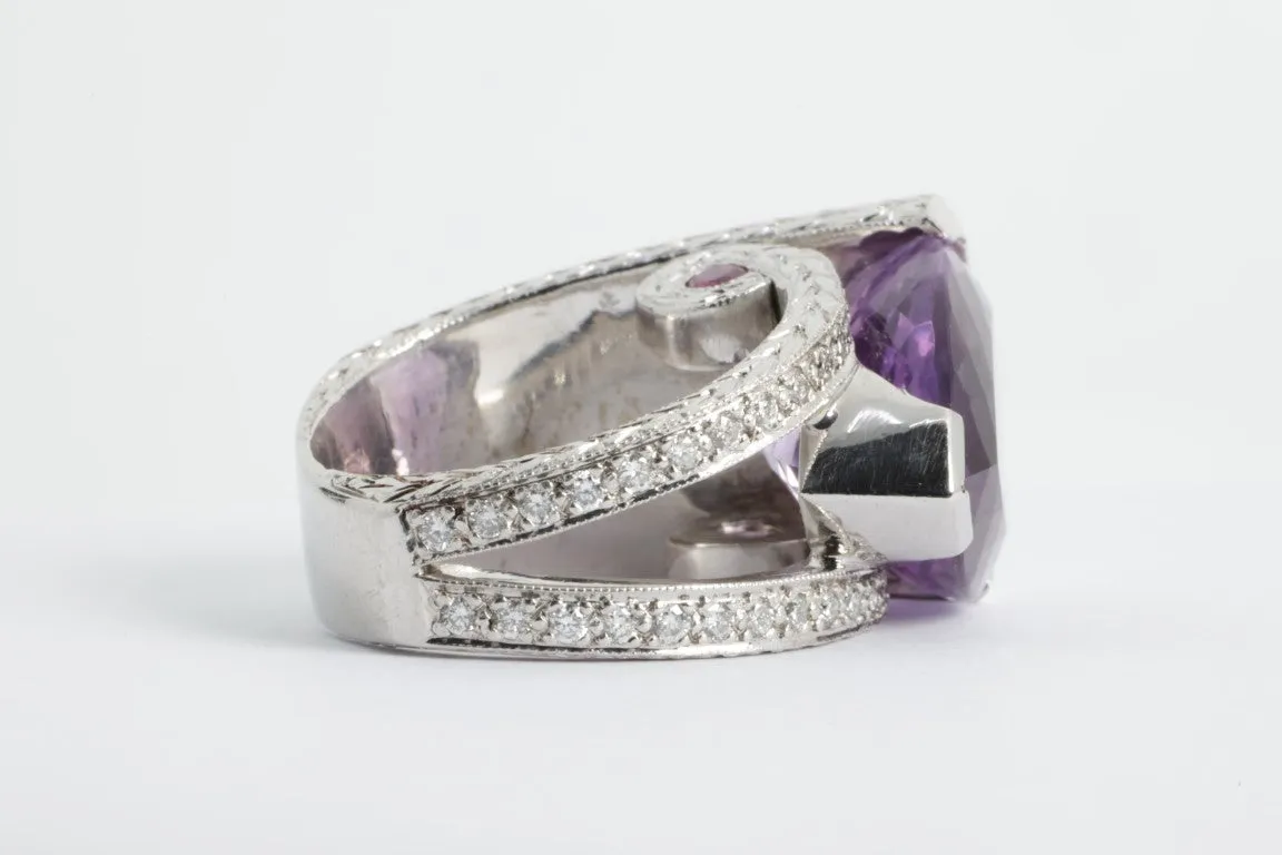 18k White Gold Amethyst, Ruby, & Diamond Ring Size 6 (29.80g.)