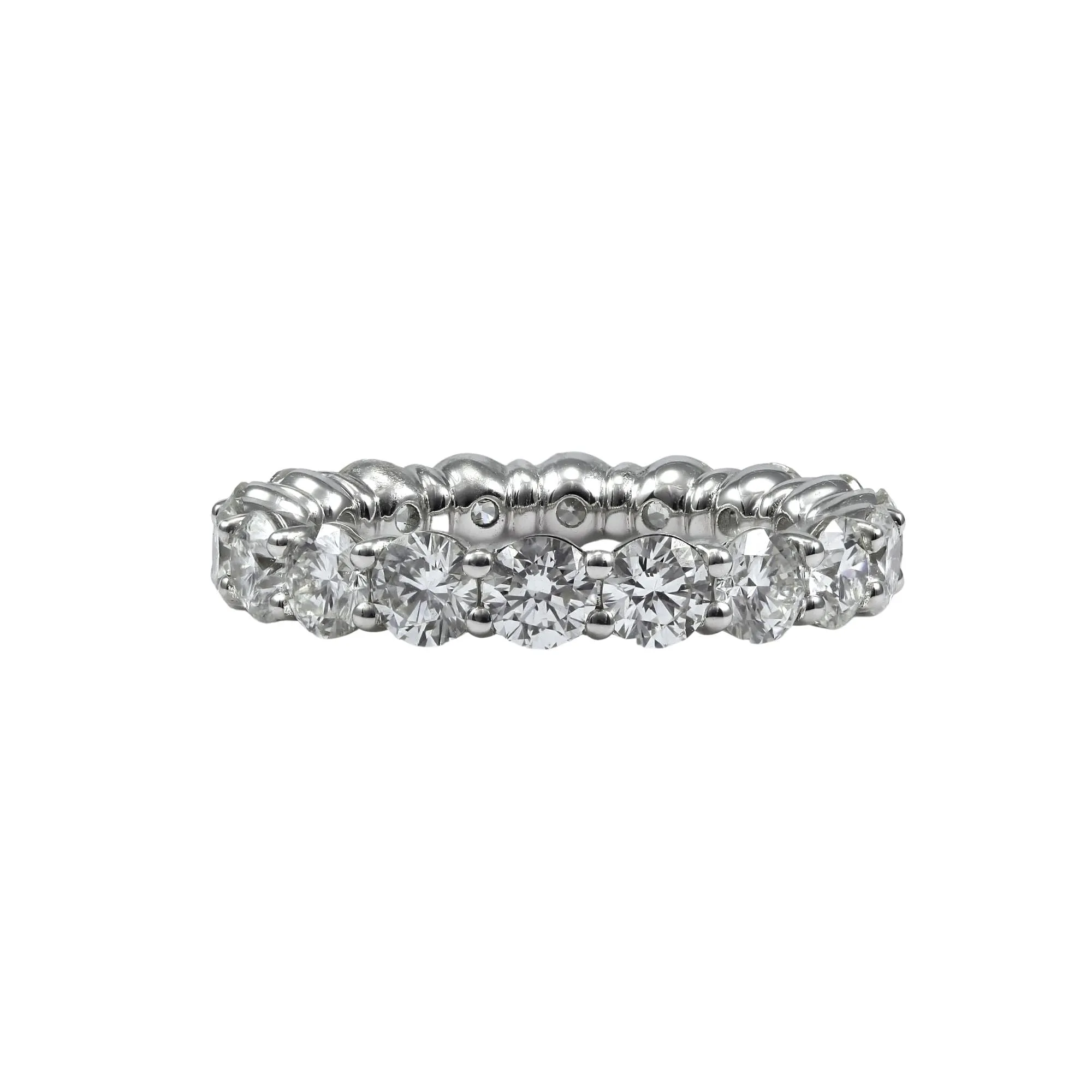 18K WHITE GOLD SHARED PRONG BUTTERCUP STYLE ETERNITY DIAMOND BAND 3.36CTW