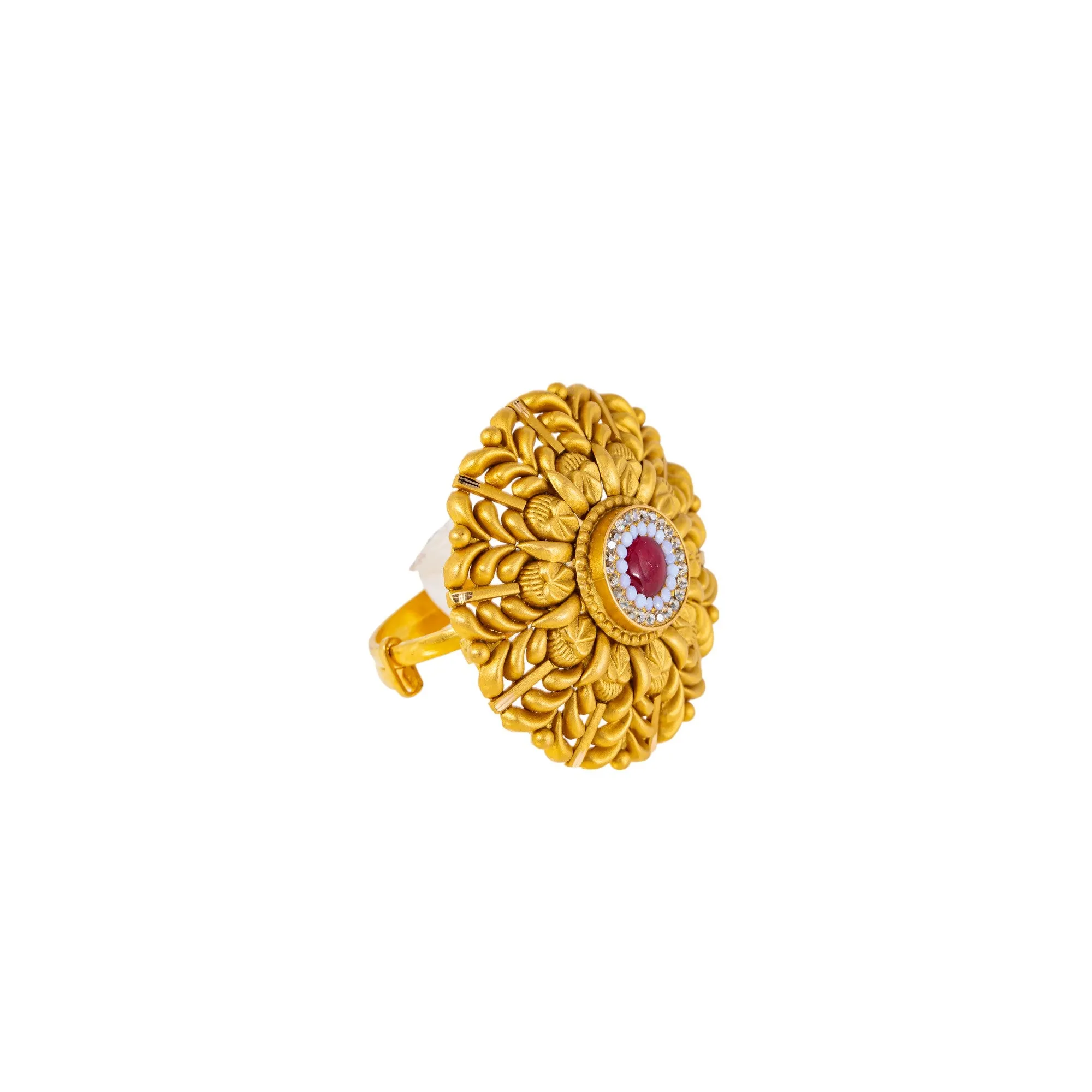 22K Antique Gold, CZ & Ruby Cocktail Ring (10.1gm)