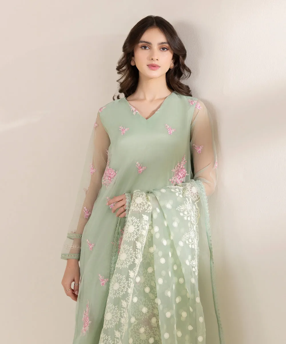 3 Piece - Embroidered Organza Suit