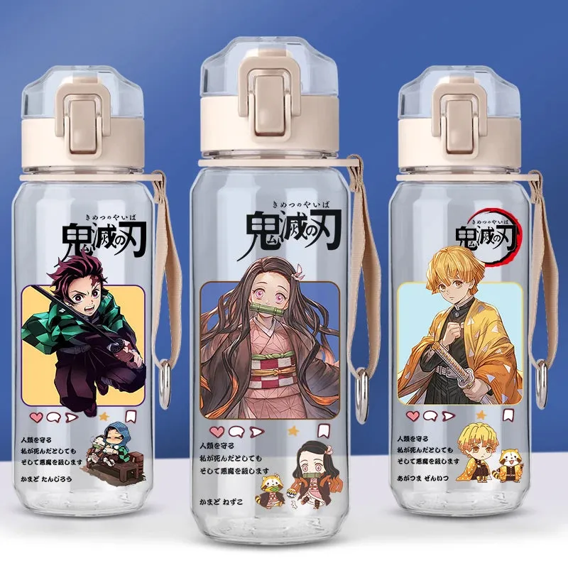 530ml Creative Water Sippy Cup with Straw Portable Outdoor Leakproof Water Bottle Demon Slayer Tanjiro Nezuko