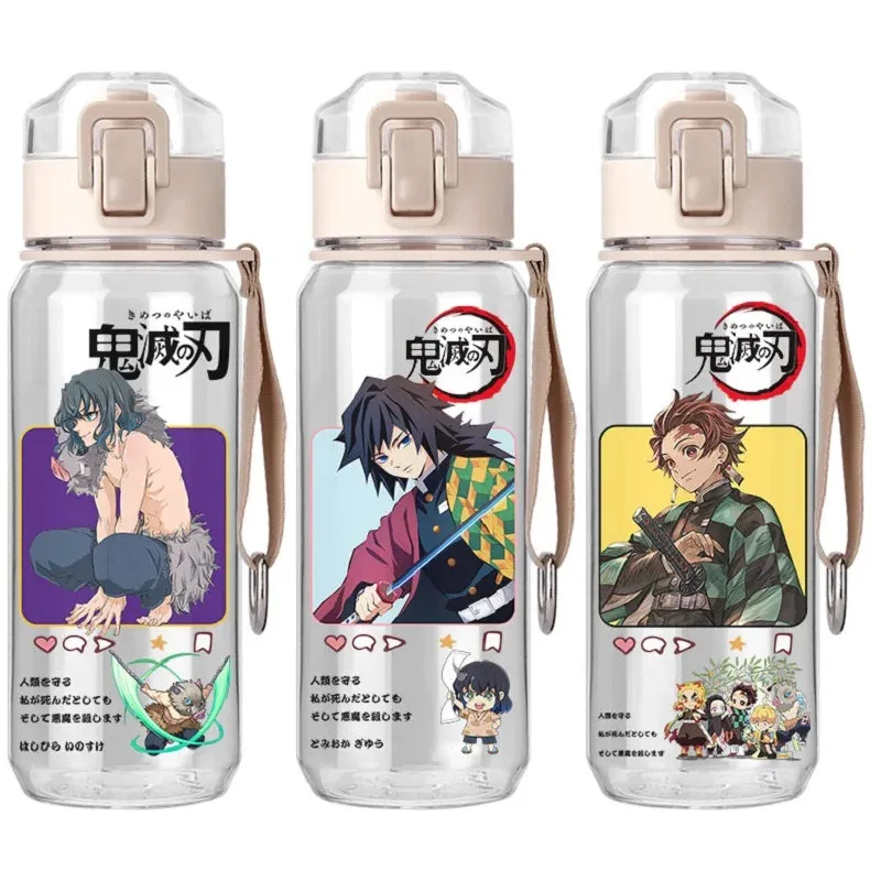 530ml Creative Water Sippy Cup with Straw Portable Outdoor Leakproof Water Bottle Demon Slayer Tanjiro Nezuko