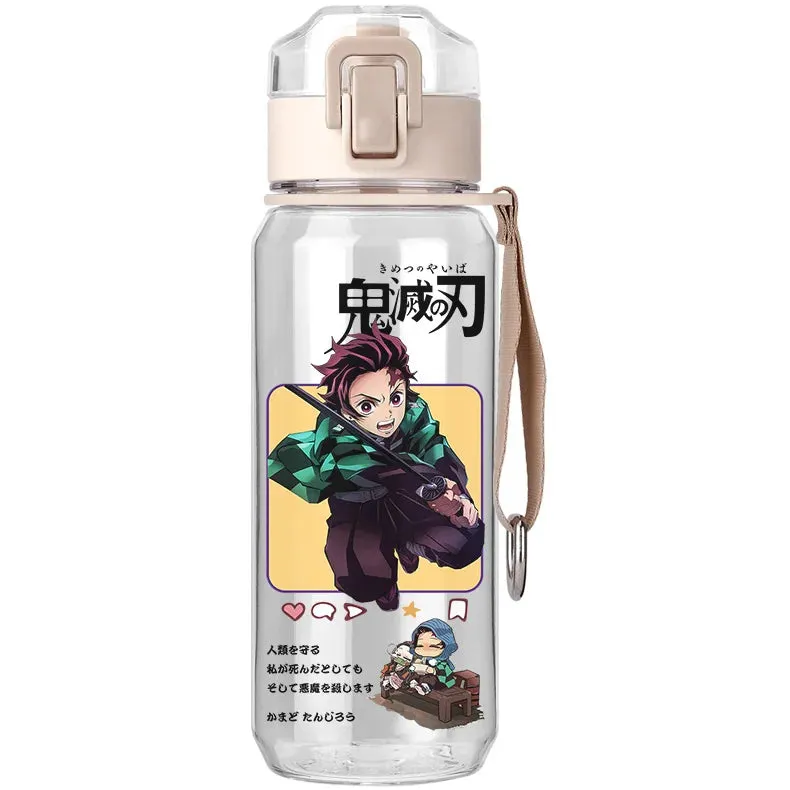 530ml Creative Water Sippy Cup with Straw Portable Outdoor Leakproof Water Bottle Demon Slayer Tanjiro Nezuko