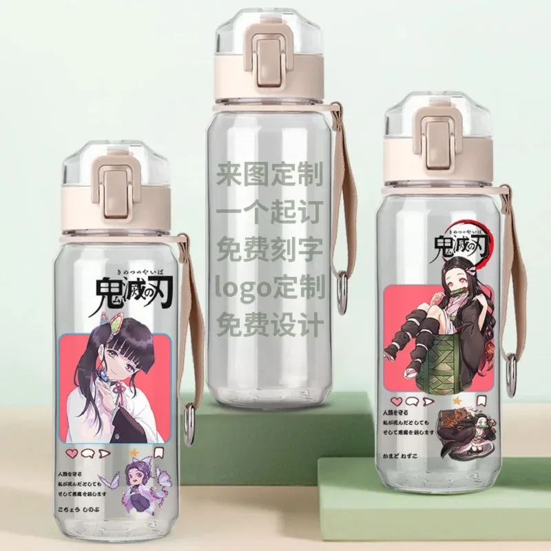 530ml Creative Water Sippy Cup with Straw Portable Outdoor Leakproof Water Bottle Demon Slayer Tanjiro Nezuko