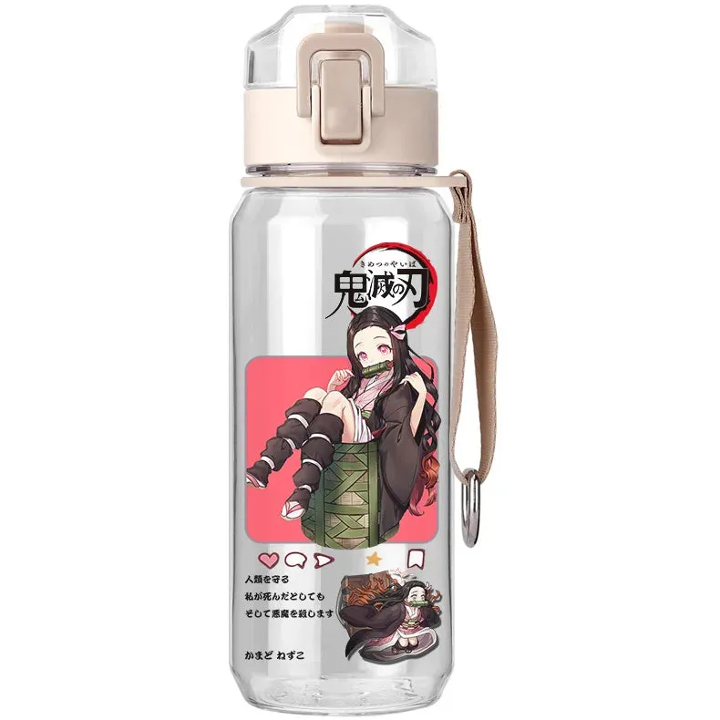 530ml Creative Water Sippy Cup with Straw Portable Outdoor Leakproof Water Bottle Demon Slayer Tanjiro Nezuko