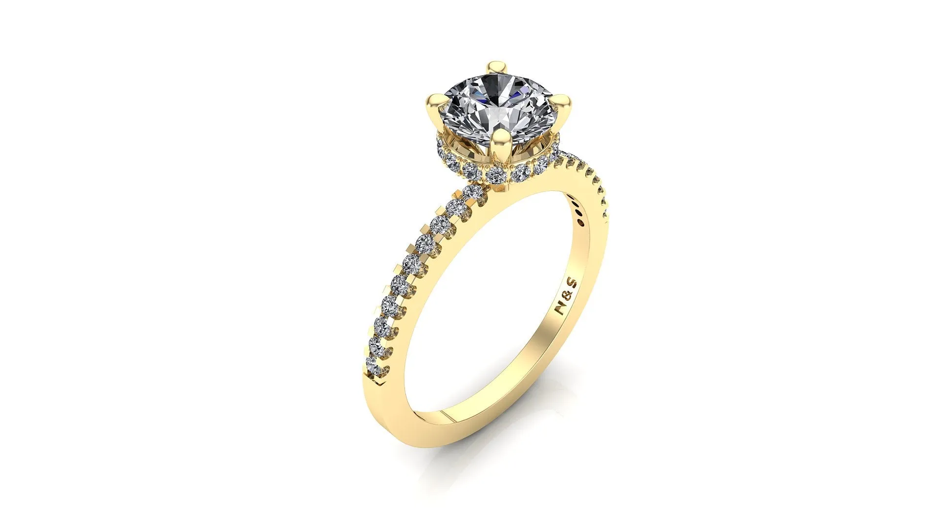 6.5mm (1.00ct) Rañe ForeverOne Round Moissanite Diamond Underhalo Engagement Ring 14K Gold MOENG006