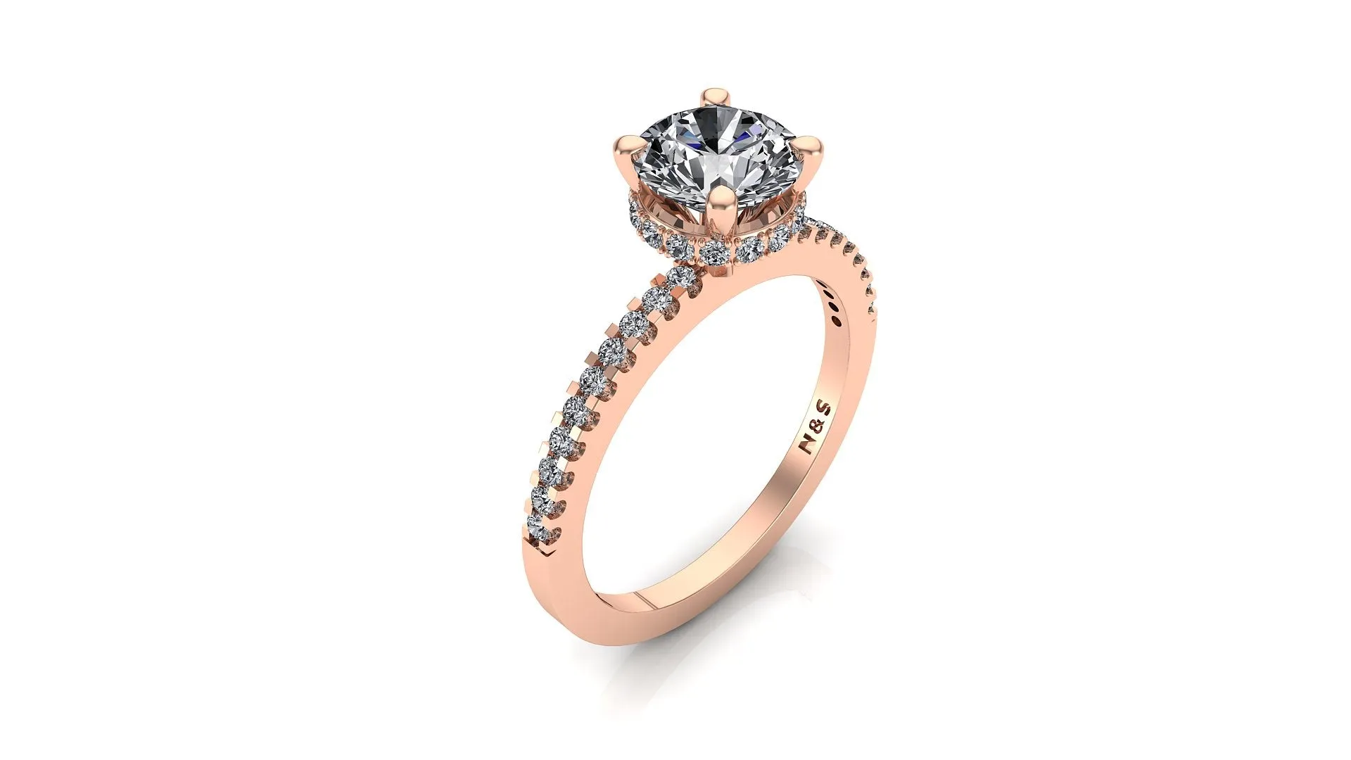 6.5mm (1.00ct) Rañe ForeverOne Round Moissanite Diamond Underhalo Engagement Ring 14K Gold MOENG006