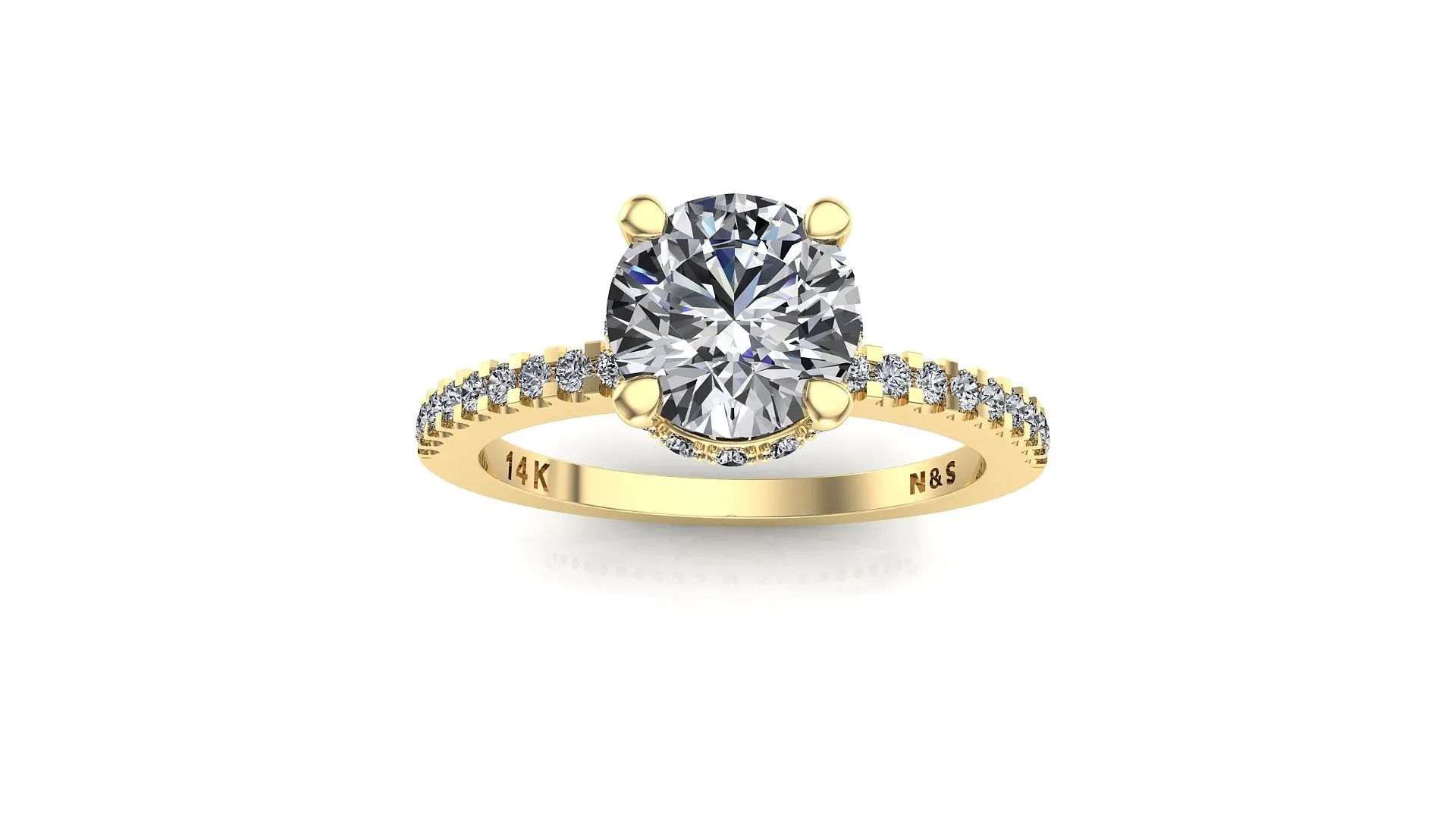 6.5mm (1.00ct) Rañe ForeverOne Round Moissanite Diamond Underhalo Engagement Ring 14K Gold MOENG006