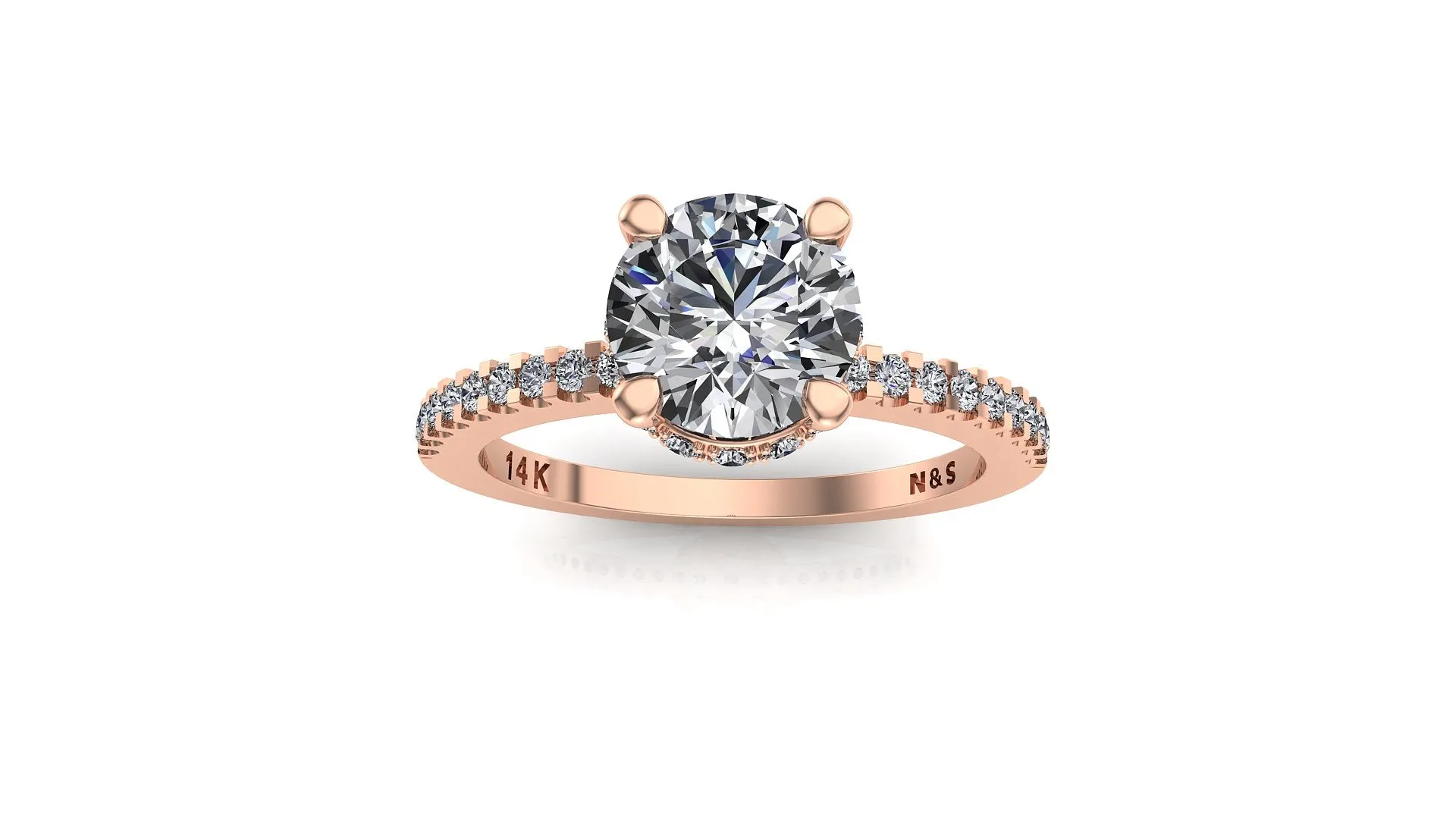 6.5mm (1.00ct) Rañe ForeverOne Round Moissanite Diamond Underhalo Engagement Ring 14K Gold MOENG006