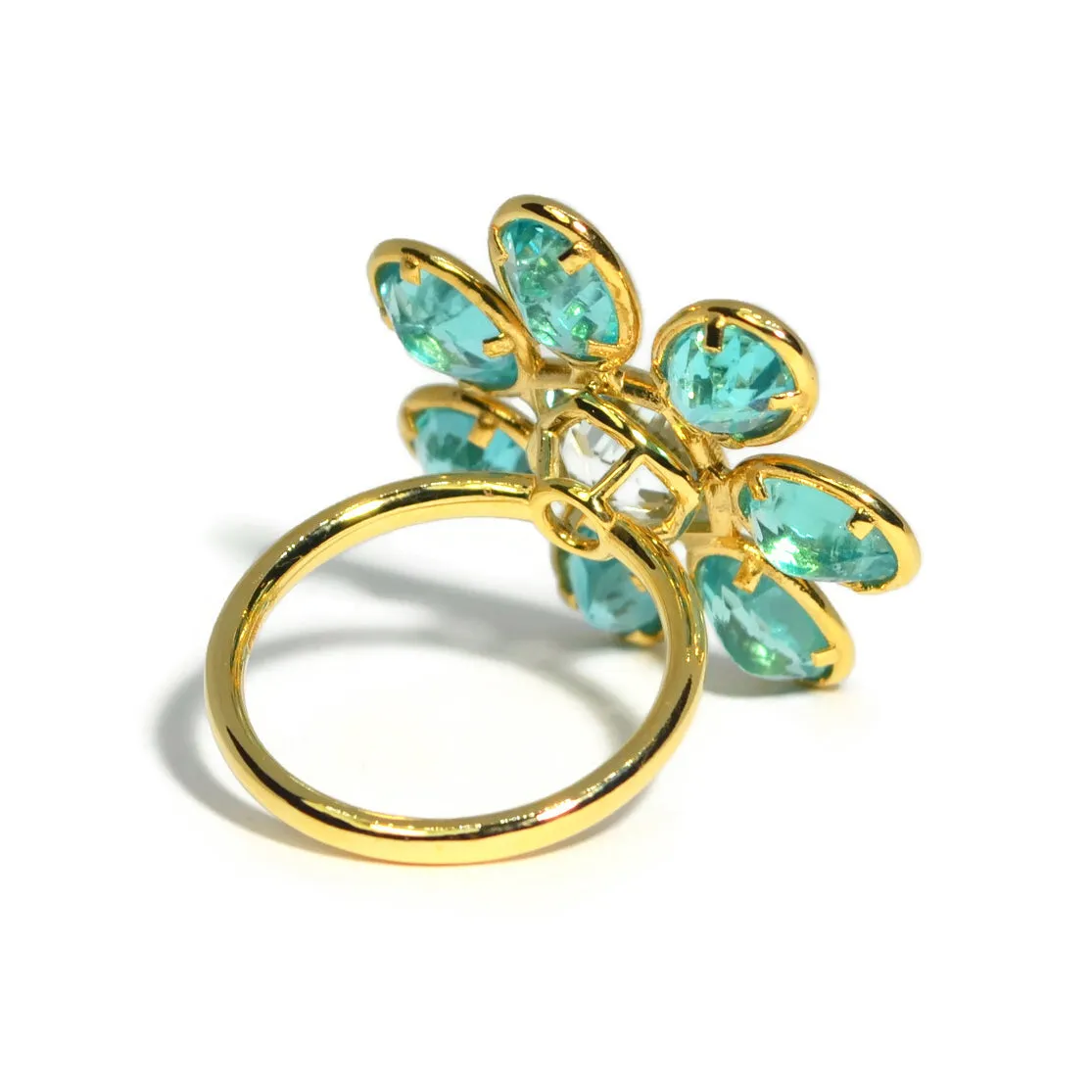 A & Furst - Fiori - Cocktail Ring with Paraiba Color Apatite and Aquamarine, 18k Yellow Gold