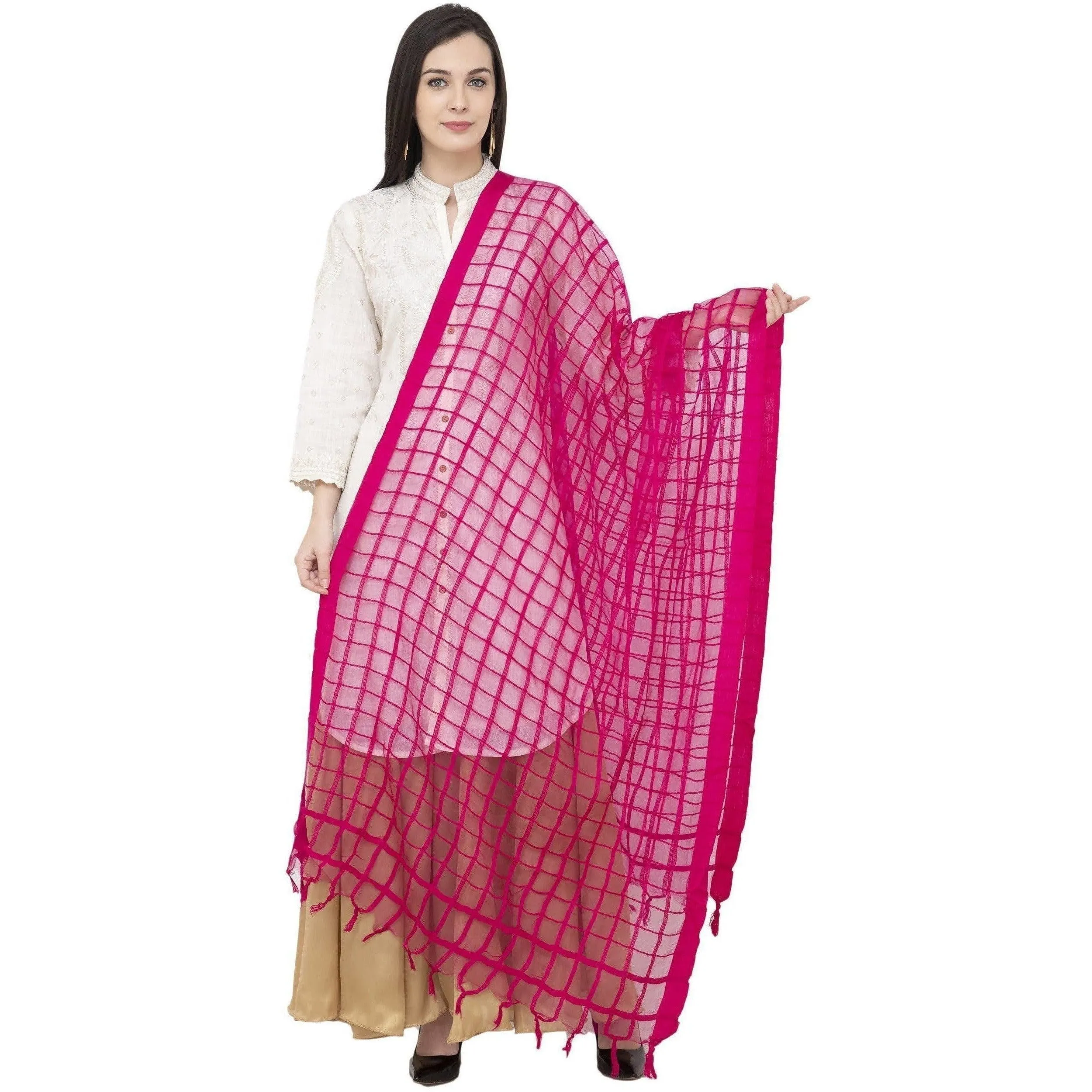 A R Silk Cotton Square Regular Dupatta Rani Color Dupatta or Chunni