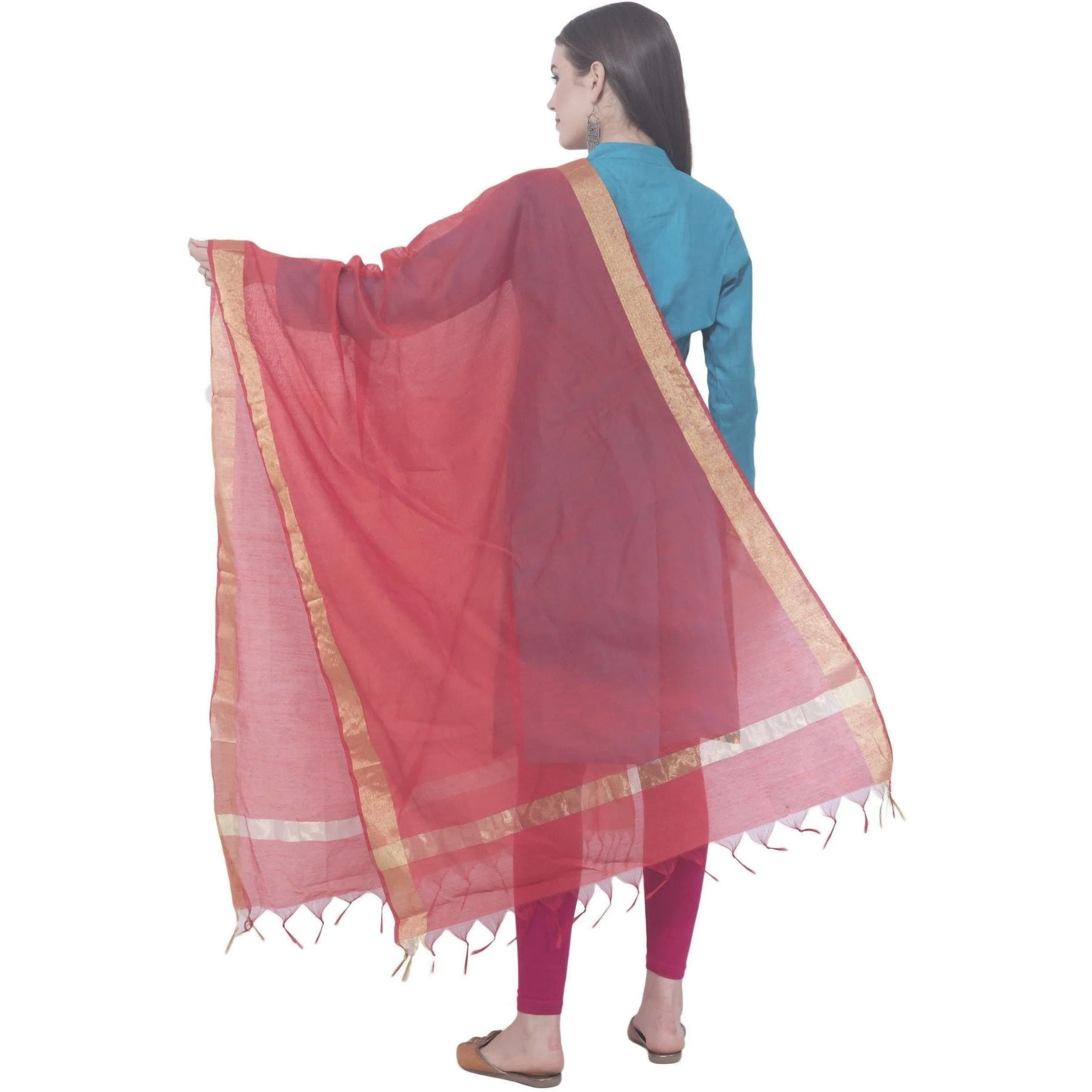 A R Silk Red Color Chaura patta Chanderi cotton Dupattas and Chunnis