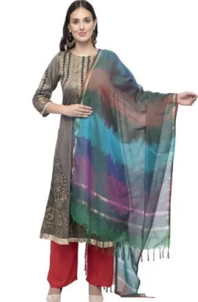 A R Silk Women's Katan Soft Silk Multi Dye Multi Rainbow Regular Dupatta