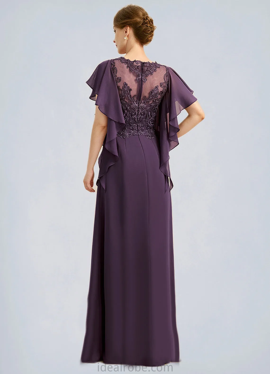 Adelaide A-line Scoop Illusion Floor-Length Chiffon Lace Mother of the Bride Dress STKP0021839