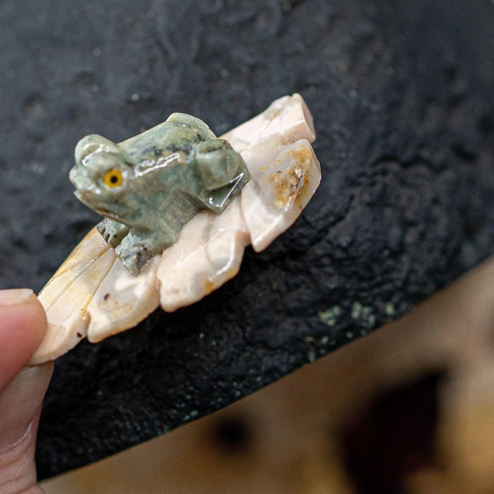 Adorable Spring Frog on a Lilypad ~ Soapstone Carving