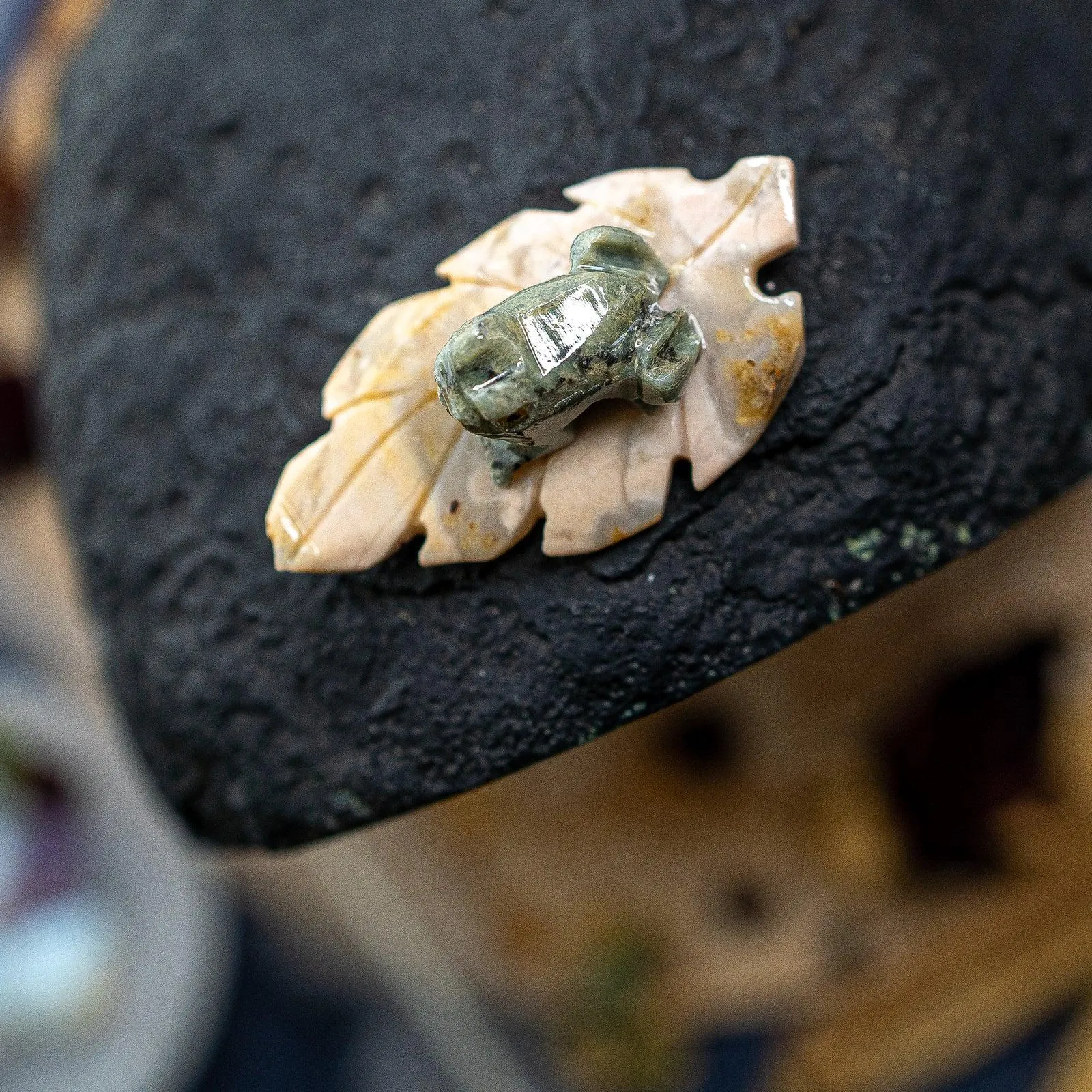 Adorable Spring Frog on a Lilypad ~ Soapstone Carving