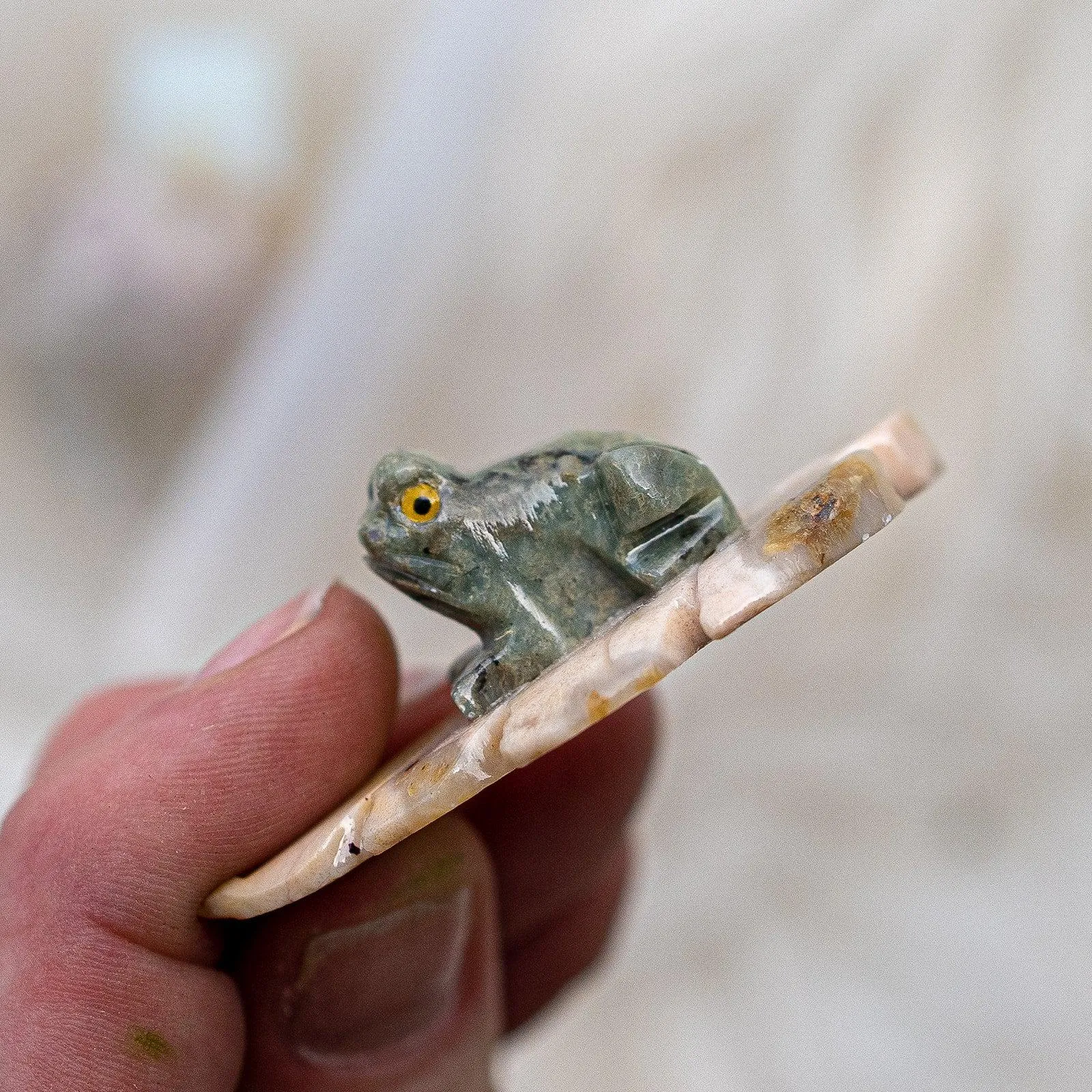 Adorable Spring Frog on a Lilypad ~ Soapstone Carving