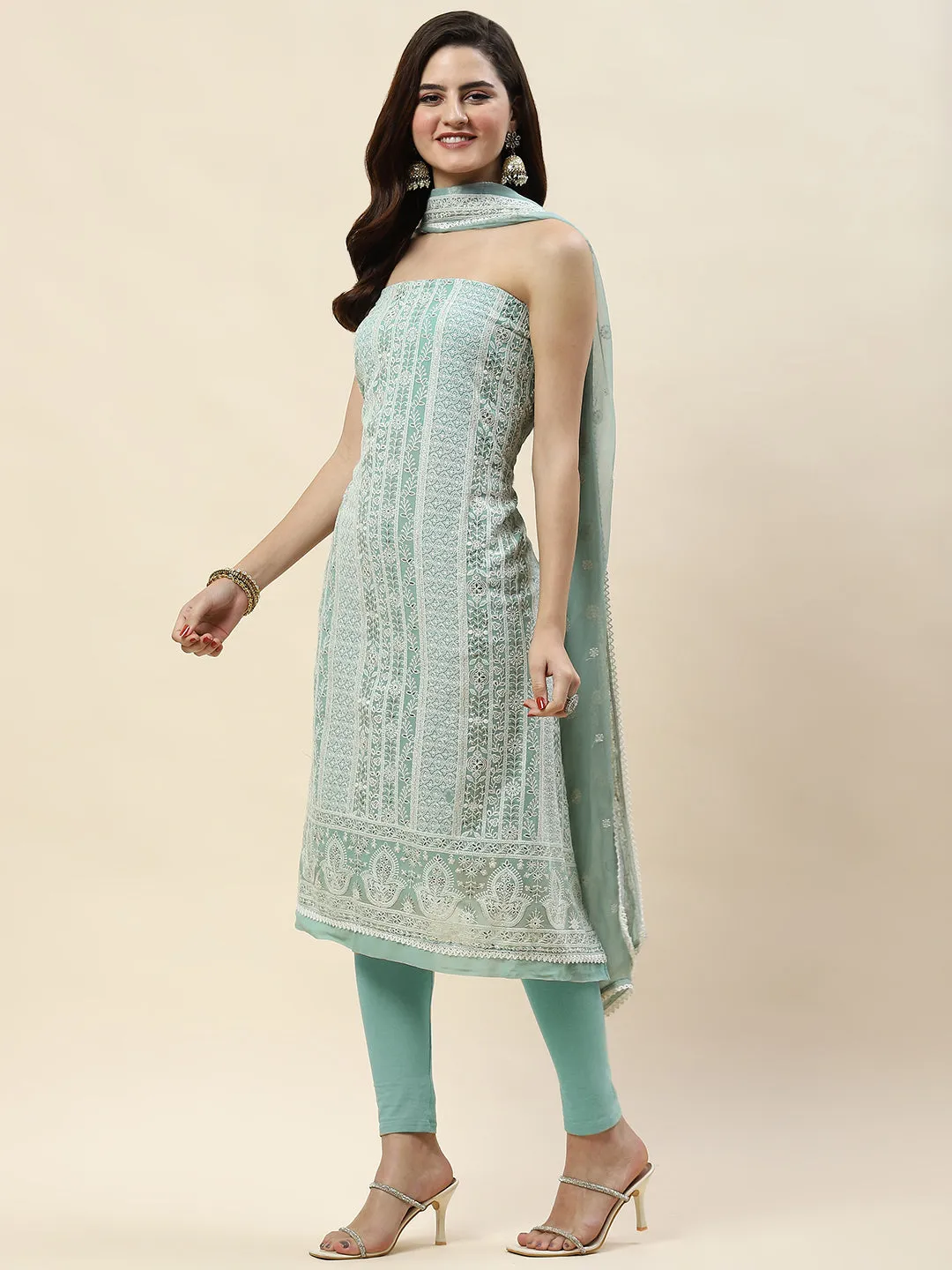 All Over Embroidery Georgette Unstitched Suit Piece With Dupatta