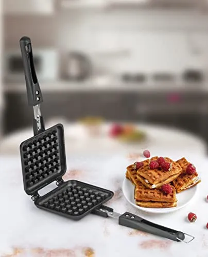 Anjali Aluminium Non stick Waffle Maker/Toaster Mould for Gas Burner Stove, Kitchen Tool, Use for Home, Restaurant - Black