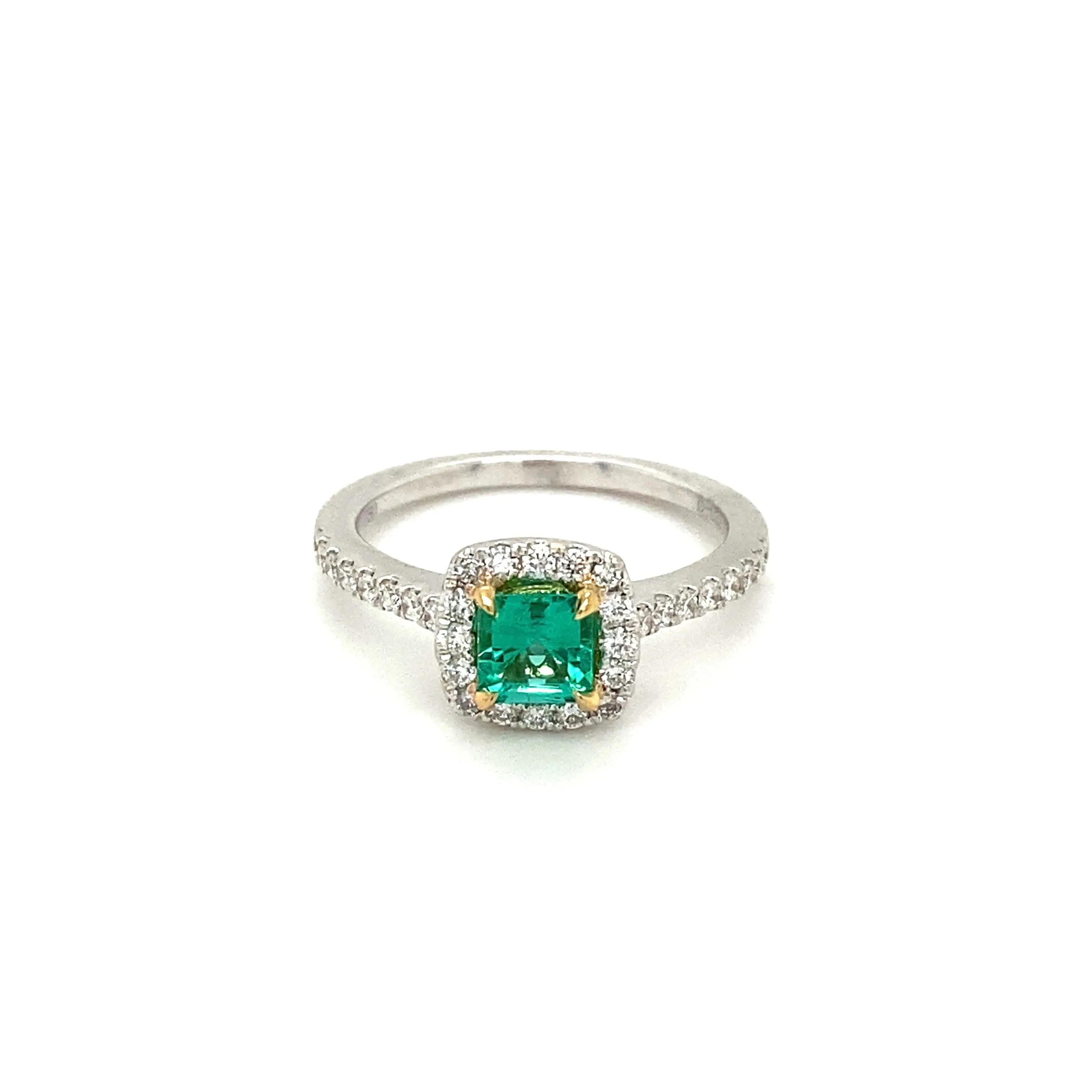 Asscher Cut Emerald and Pavé Diamond Ring