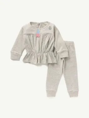 BABY GIRL SOLID FROCK CO-ORD SET - GREY