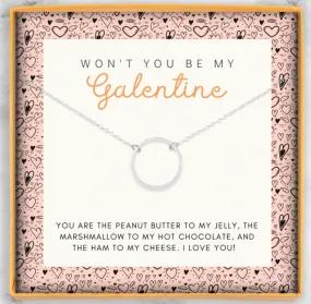 Be My Galentine Necklace - Silver Circle Pendant