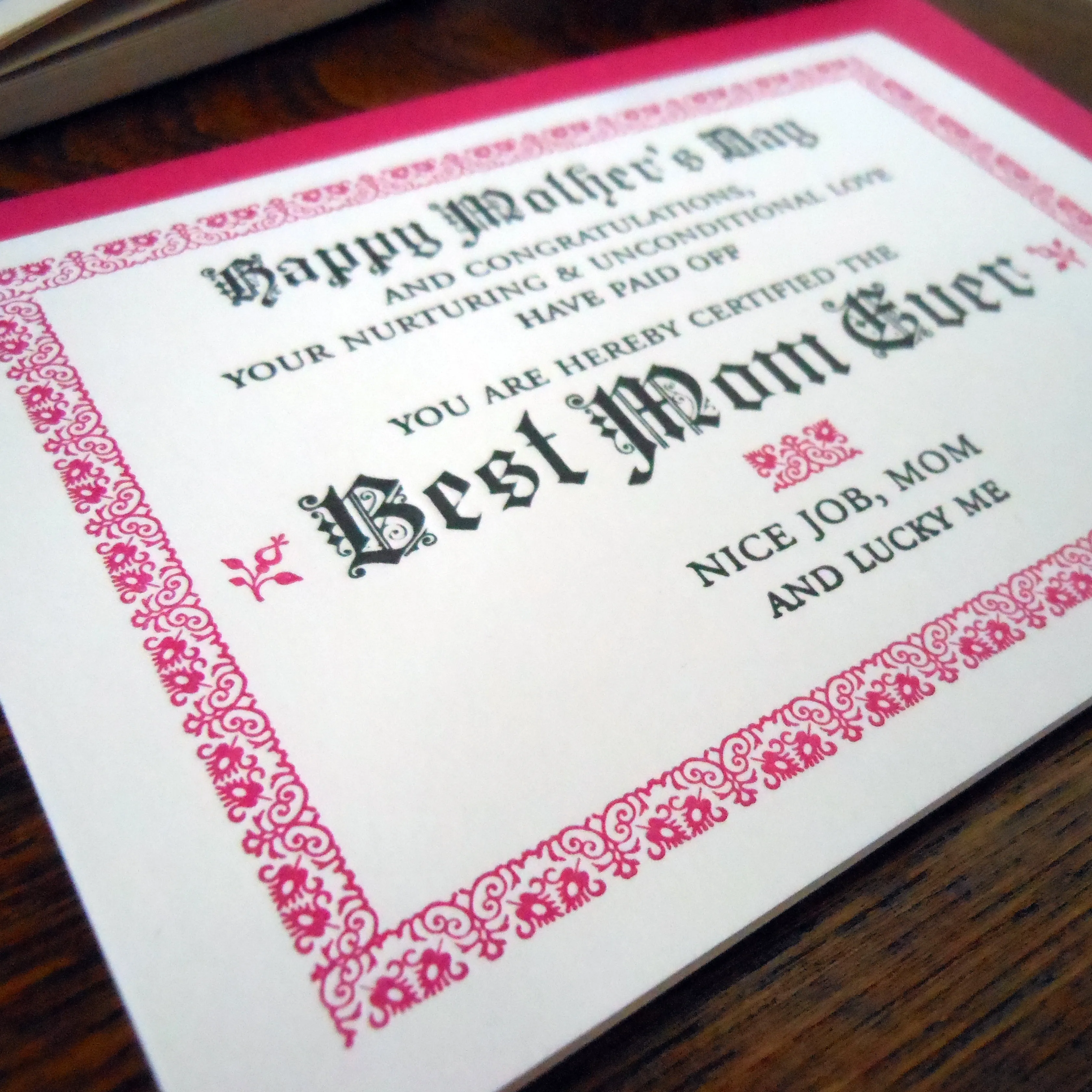 Best Mom Ever Certificate Card