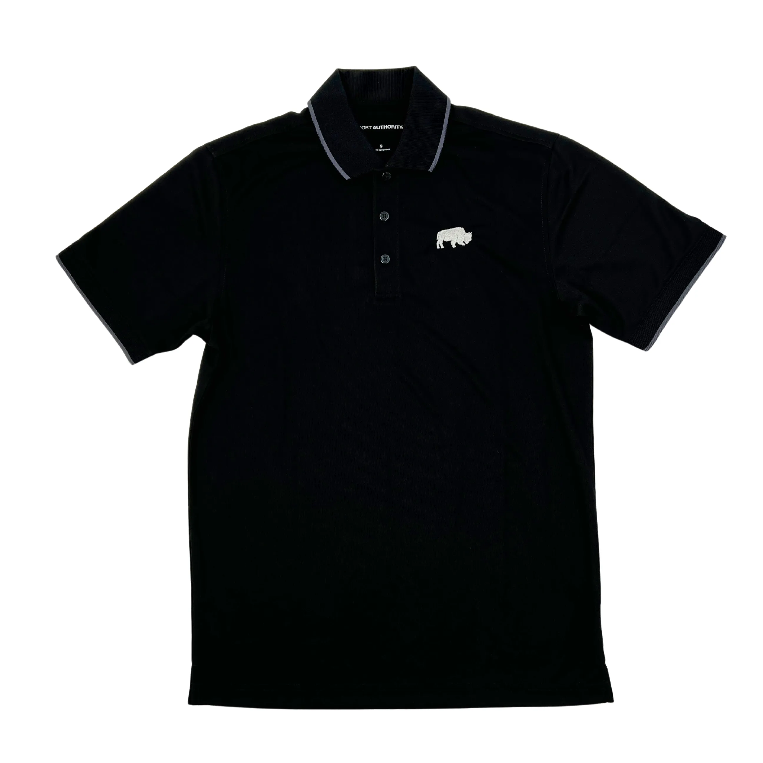 BFLO Black With Embroidered Buffalo Dry Fit Polo