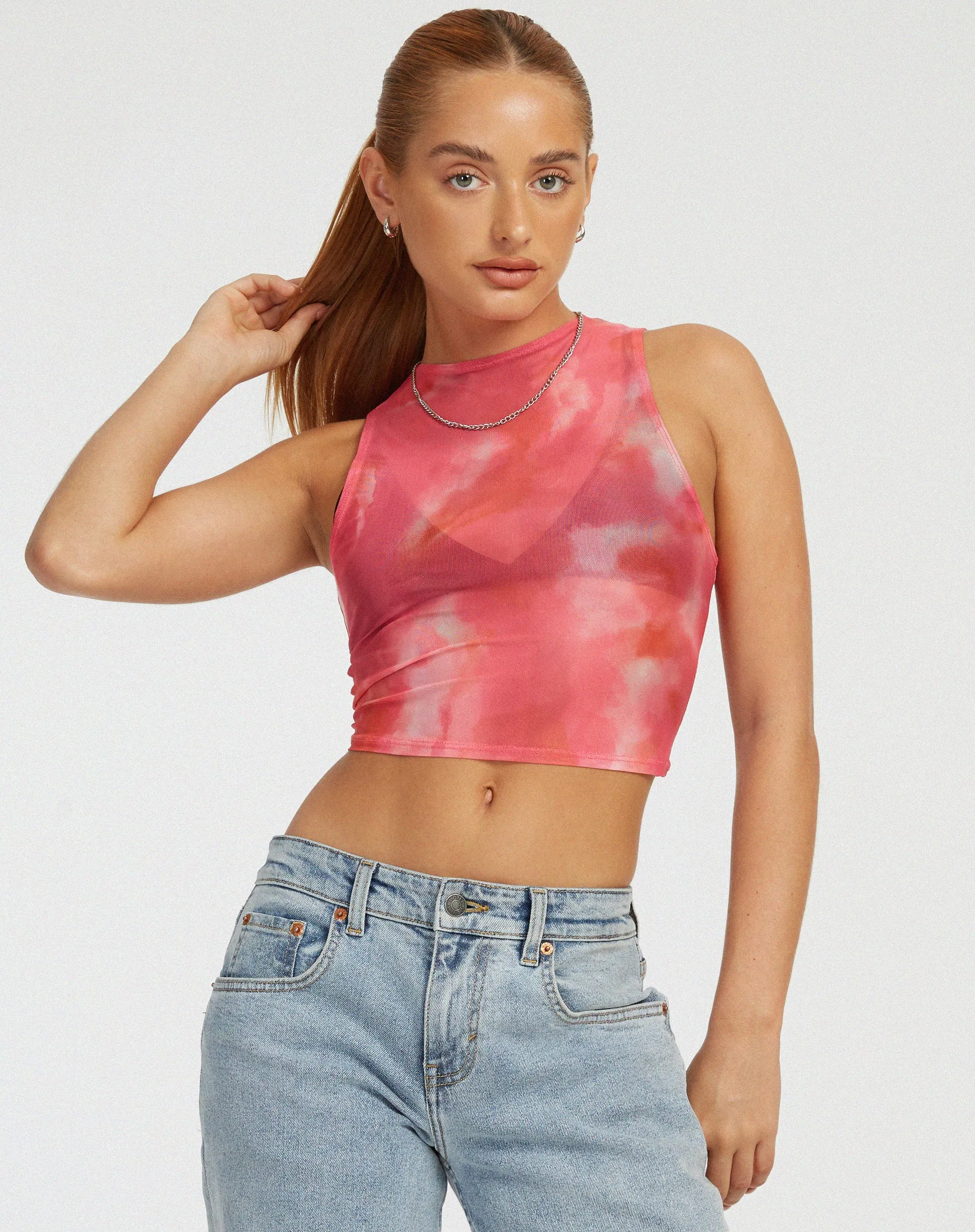 Bikari Crop Top in Abstract Blurred Pink