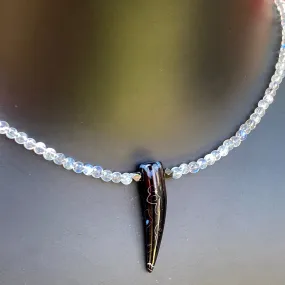 Black Agate Gemstone Horn on Moonstones w/ Sterling Silver Choker