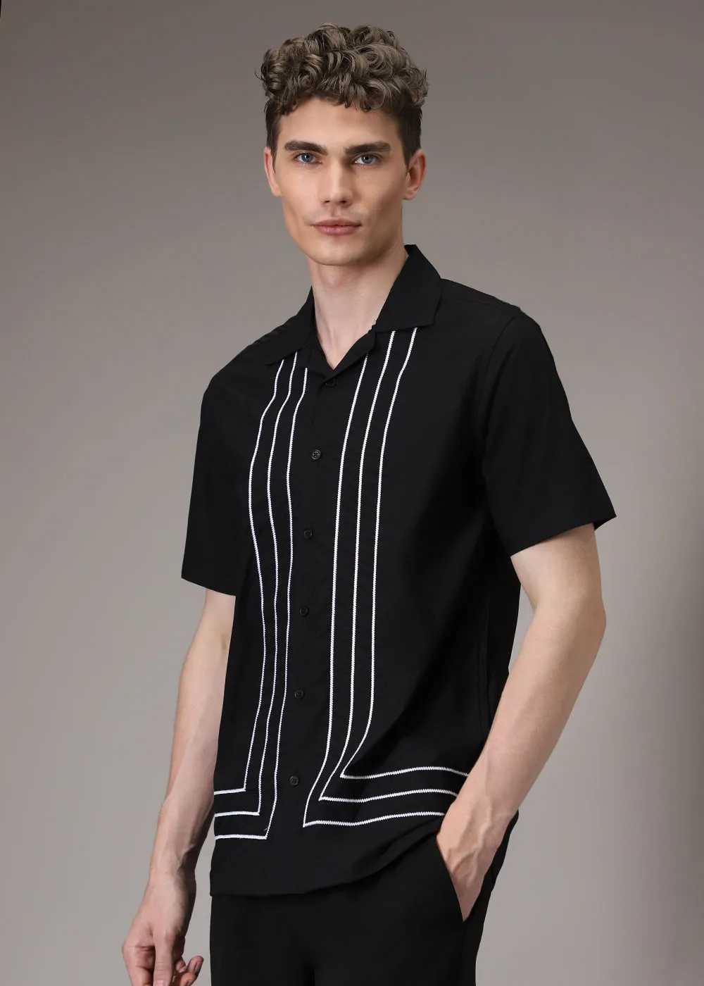 Black Line Embroidery Shirt