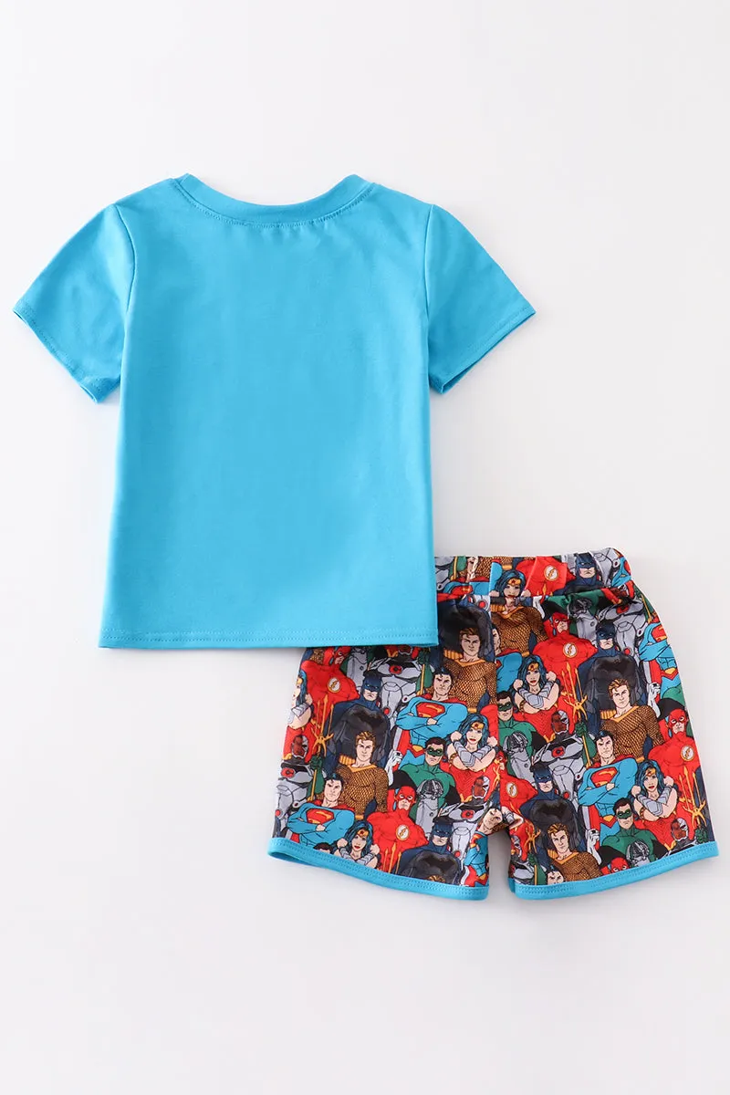 Blue character embroidery boy set