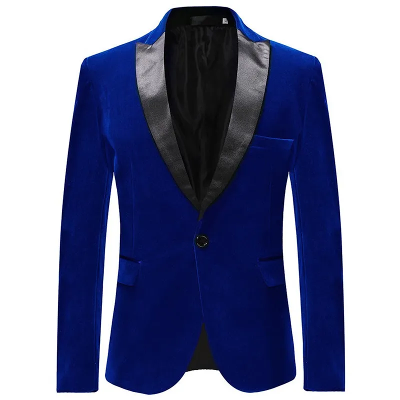 Blue Velvet Fashion Blazer Pleuche Tuxedo Jacket