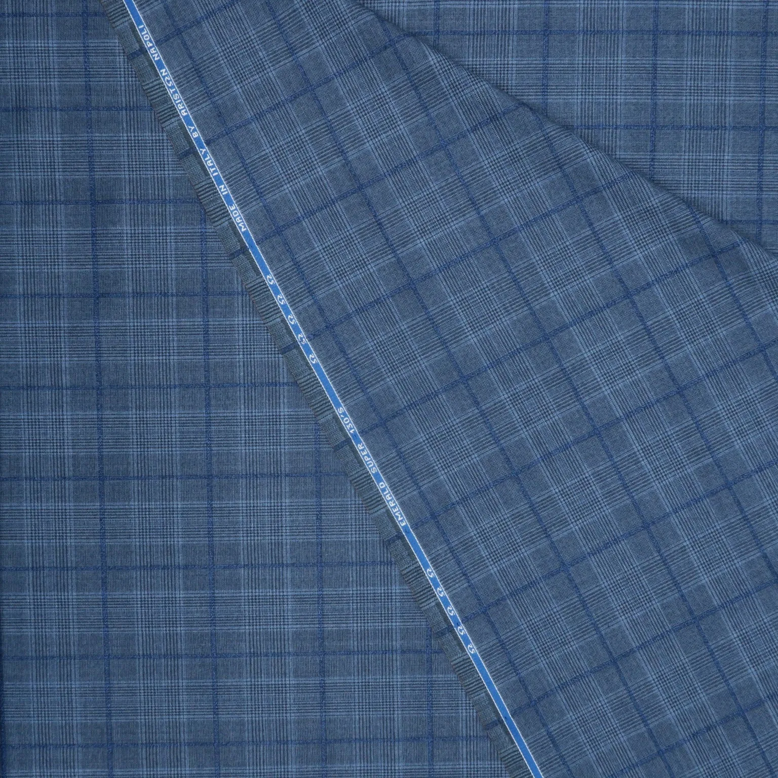 Blue Windowpane Diamond Emerald Super 130's Wool Ariston Fabric