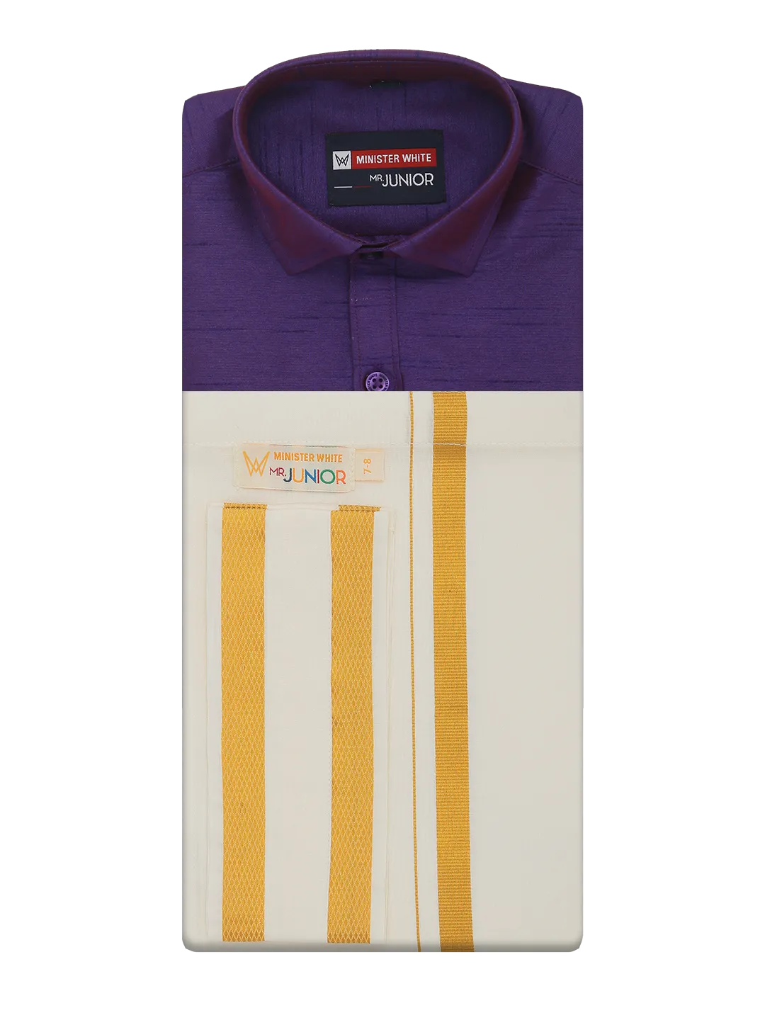 Boys Violet Color Half Sleeves Shirt with Gold Jari Flexi Dhoti Adorable Boy