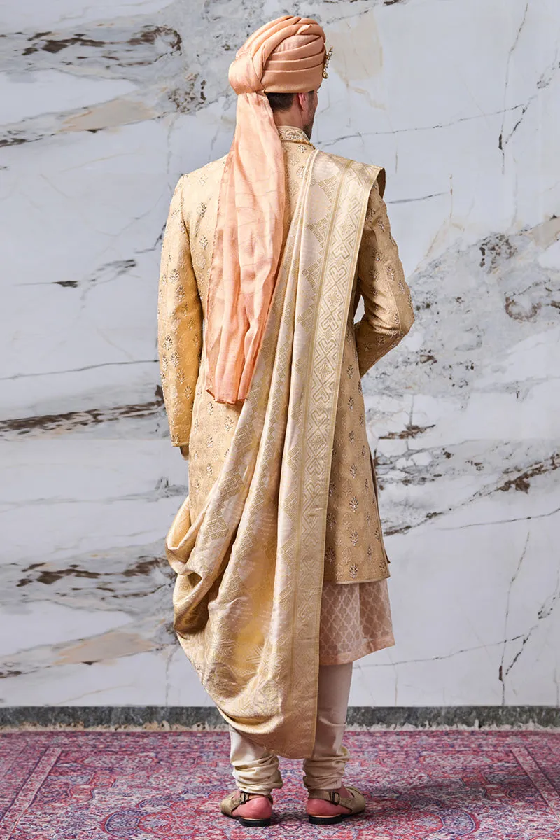 Brocade Sherwani With All Over Zardosi And Dori Embroidery