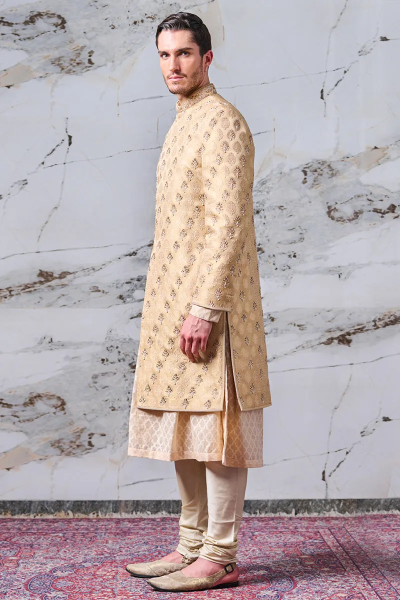 Brocade Sherwani With All Over Zardosi And Dori Embroidery