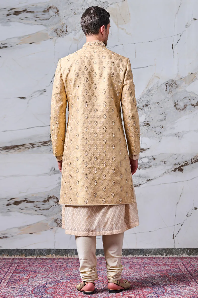 Brocade Sherwani With All Over Zardosi And Dori Embroidery