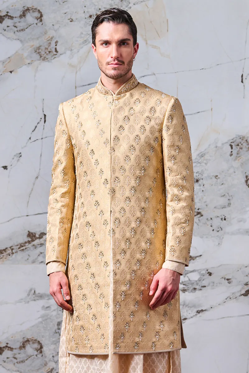 Brocade Sherwani With All Over Zardosi And Dori Embroidery