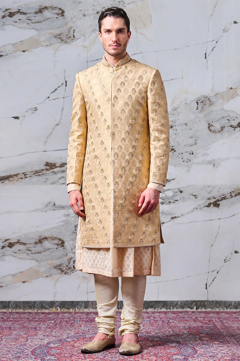 Brocade Sherwani With All Over Zardosi And Dori Embroidery