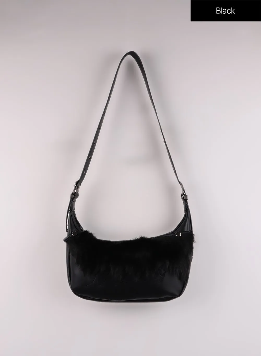 Buckled Crescent Faux Leather Bag IJ419