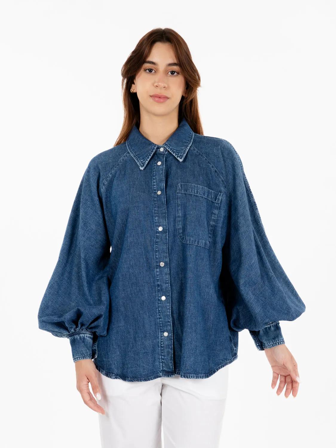 Camicia denim a palloncino blu