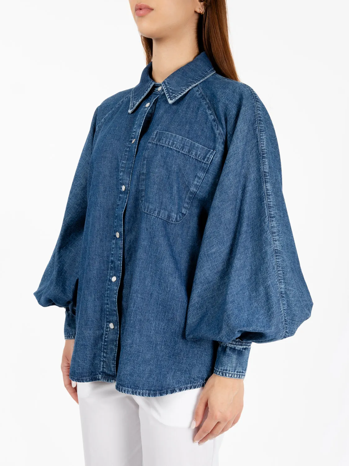 Camicia denim a palloncino blu