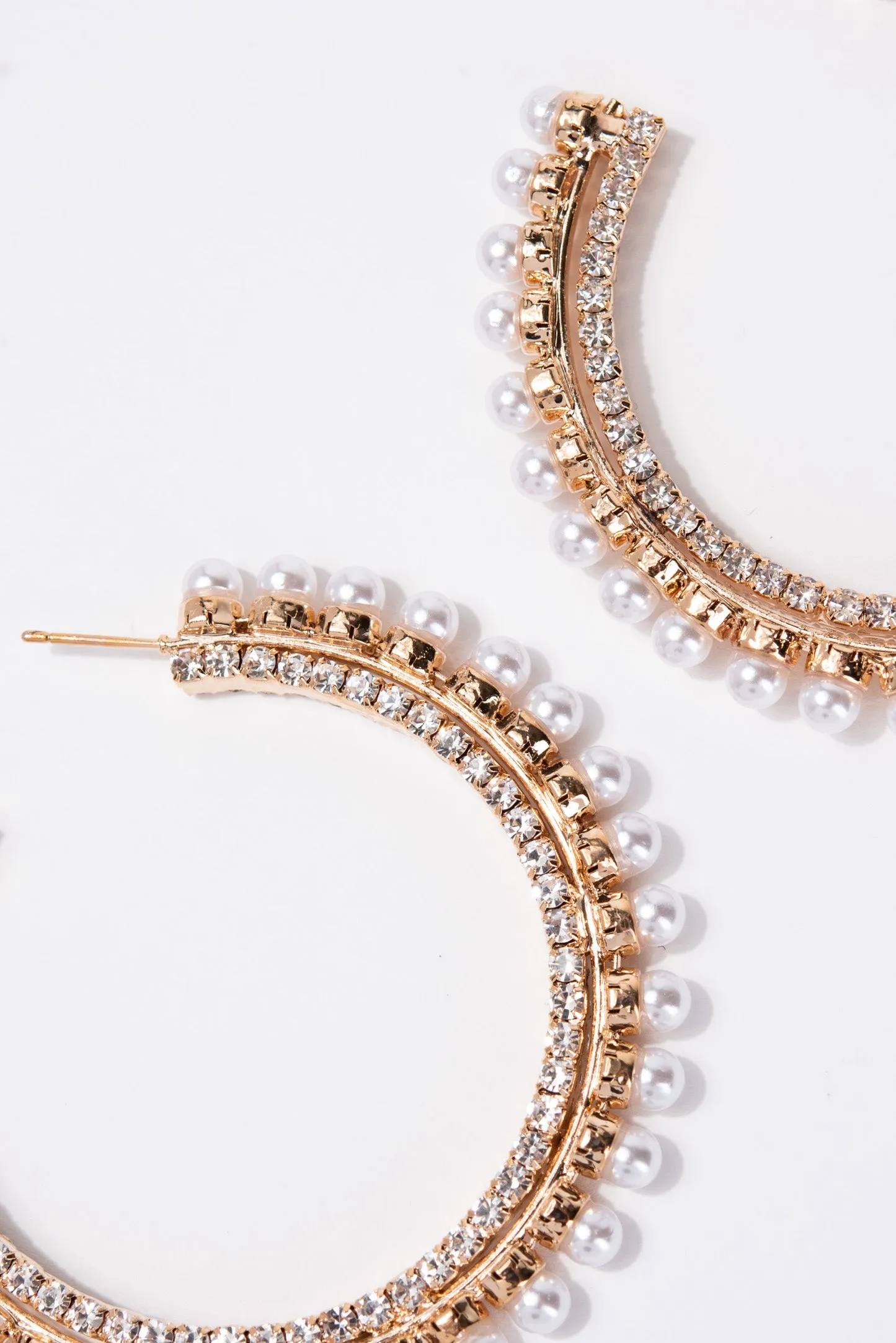 Celestine Pearl Stone Hoop Earrings - Gold