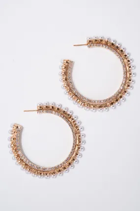 Celestine Pearl Stone Hoop Earrings - Gold